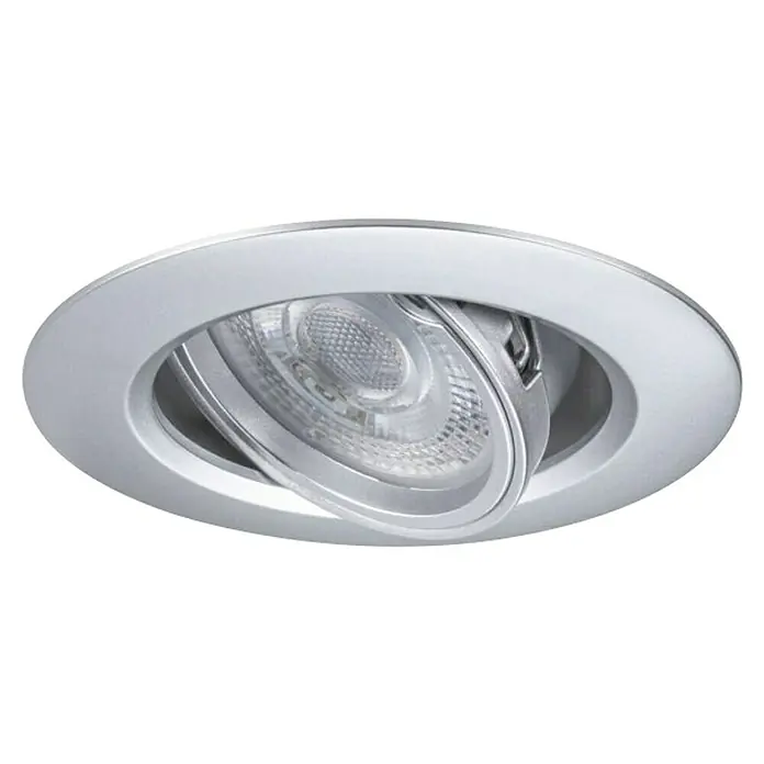 Paulmann Einbauleuchte - 10 W, 9 cm, Chrom, 12 Stk., Schwenkbar - Nahaufnahme einer silbernen Einbauleuchte mit einem schwenkbaren LED-Spot für eine flexible Beleuchtung und modernes Design.