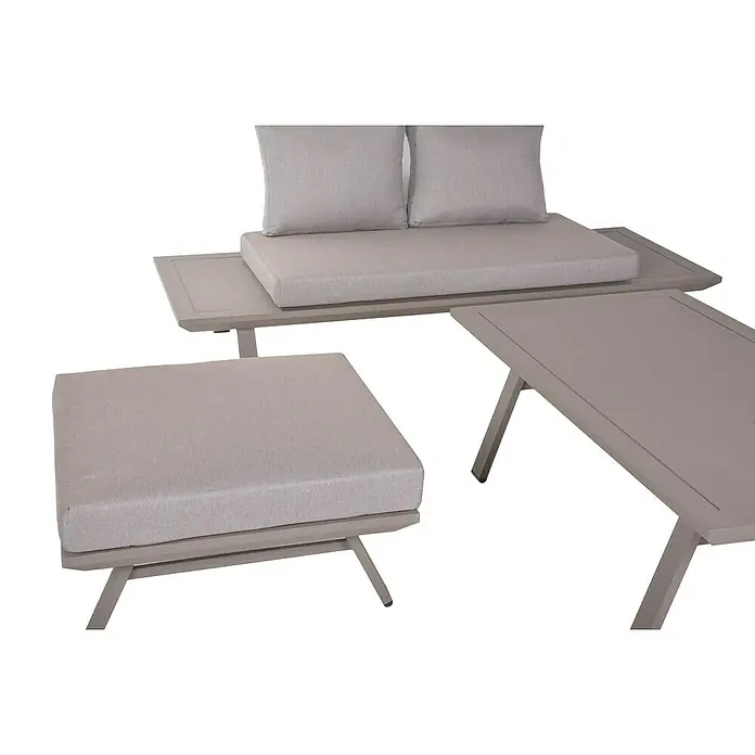 Garden Pleasure Loungemöbel-Set Celia - 4 -tlg., Aluminium, Polyester, Hellgrau - Hellgraues Outdoor-Lounge-Set mit gepolsterter Bank, Hocker und Couchtisch.