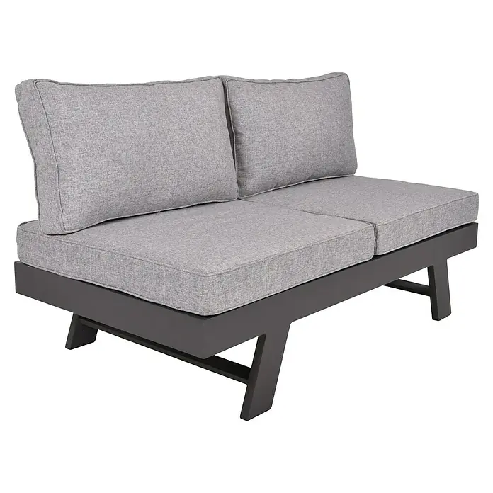Garden Pleasure Loungemöbel-Set Donna - 3 -tlg., Aluminium, Polyester, Grau/Schwarz - Graues Zweisitzer-Outdoor-Sofa mit dunkelgrauem Metallrahmen und hellgrauen Kissen.