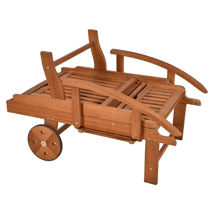 Garden Pleasure Gartenliege Beverly Hills - Holz, Natur, Rückenlehne verstellbar - Klappbare Holz-Gartenliege mit Rädern, in kompakter, aufrechter Position.