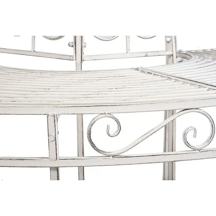 Garden Pleasure Gartenbank Varda 180° - B x T x H: 63 x 63 x 80 cm, Stahl, Antik-Weiß - Weiß patinierte Metallgartenbank mit gebogener Lamellensitzfläche und dekorativen Schnörkeln.