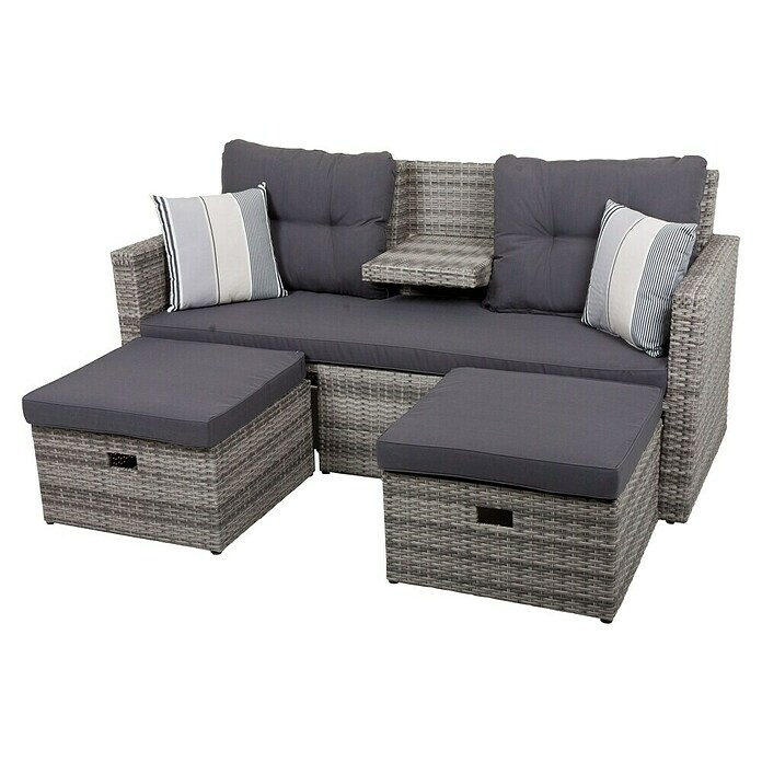 Garden Pleasure Loungesofa Valletta (B x T x H: 180 x 75 x 86 cm, 3 -tlg., Aluminium, Kunststoffgeflecht HDPE, Schwarz/Grau) | BAUHAUS