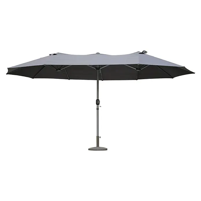 Garden Pleasure Marktschirm - Anthrazit, Bespannungsmaß (L x B): 265 x 450 cm - Grau-dunkelgrauer Doppel-Sonnenschirm mit grauem Mast und Fuß für großzügigen Schatten.