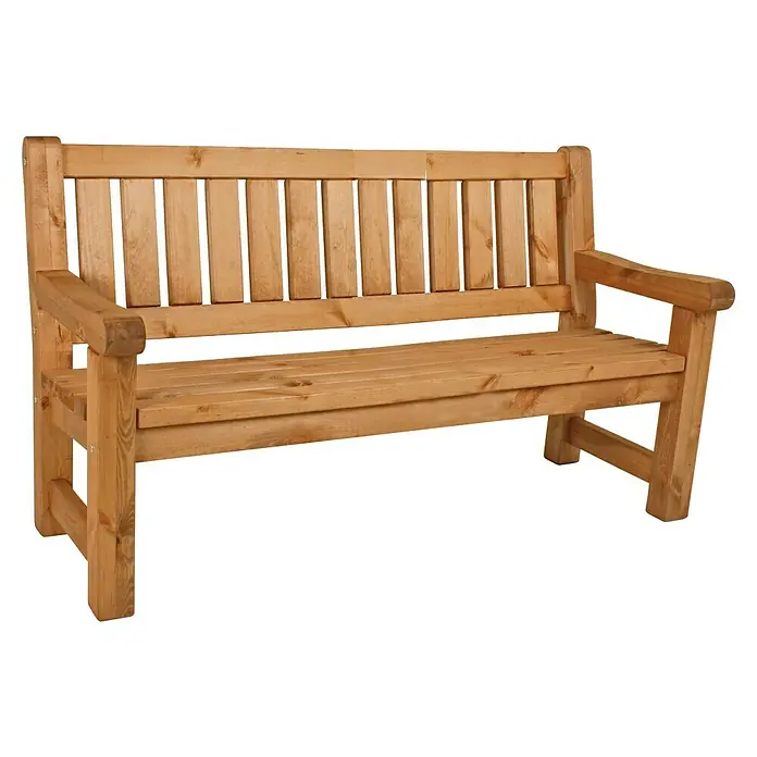 Garden Pleasure Gartenbank Allgäu 3-Sitzer - B x T x H: 184 x 69,5 x 96 cm, Kiefer, Natur - Hellbraune Holzgartenbank mit Lattenrückenlehne und Armlehnen.