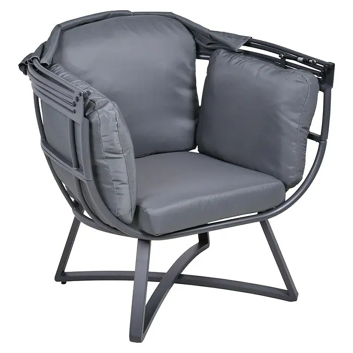 Garden Pleasure Garten-Loungesessel Delos - Anthrazit, B x T x H: 91 x 77 x 152 cm - Grauer Metall-Outdoor-Sessel mit weichen grauen Kissen.