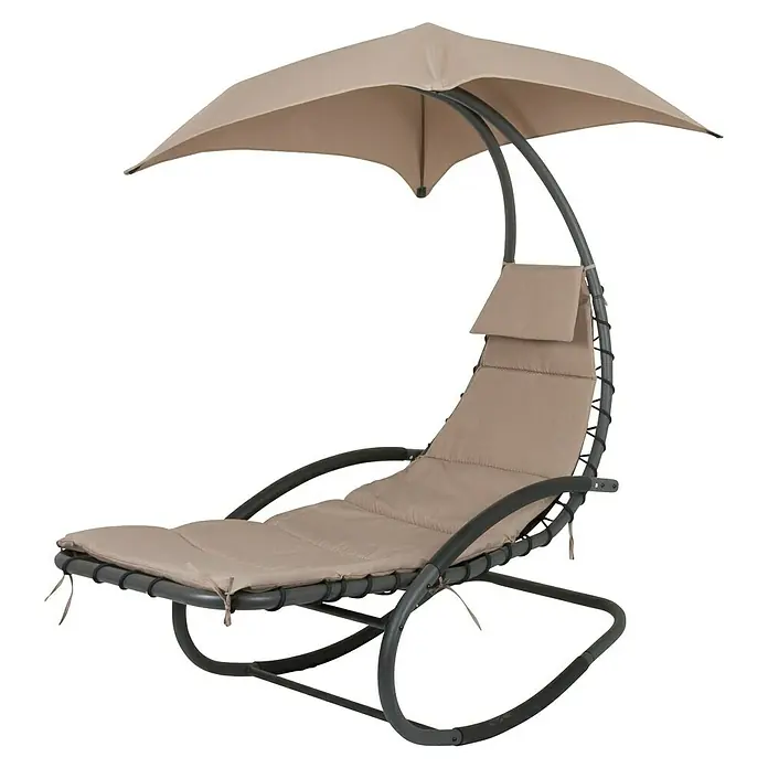 Garden Pleasure Gartenliege Keros mit Sonnendach - Stahl, Beige/Anthrazit - Beigefarbene Outdoor-Chaiselongue mit dunkelgrauem Metallgestell und integriertem Sonnenschirm.