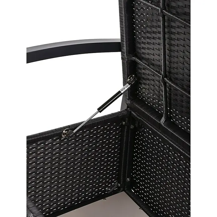 Garden Pleasure Gartenbank Ferrara - B x T x H: 117 x 58 x 86 cm, Aluminium, Polyrattan, Schwarz - Inneres einer schwarzen Rattan-Aufbewahrungsbox mit Gasfeder-Deckelstütze.