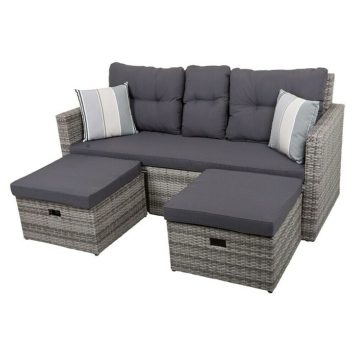 Garden Pleasure Loungesofa Valletta (B x T x H: 180 x 75 x 86 cm, 3 -tlg., Aluminium, Kunststoffgeflecht HDPE, Schwarz/Grau) | BAUHAUS