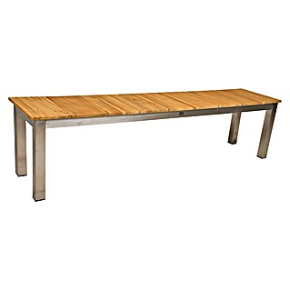 Garden Pleasure Gartenbank Dallas (B x T x H: 180 x 38 x 45 cm, Teak, Edelstahl, Natur/Silber)