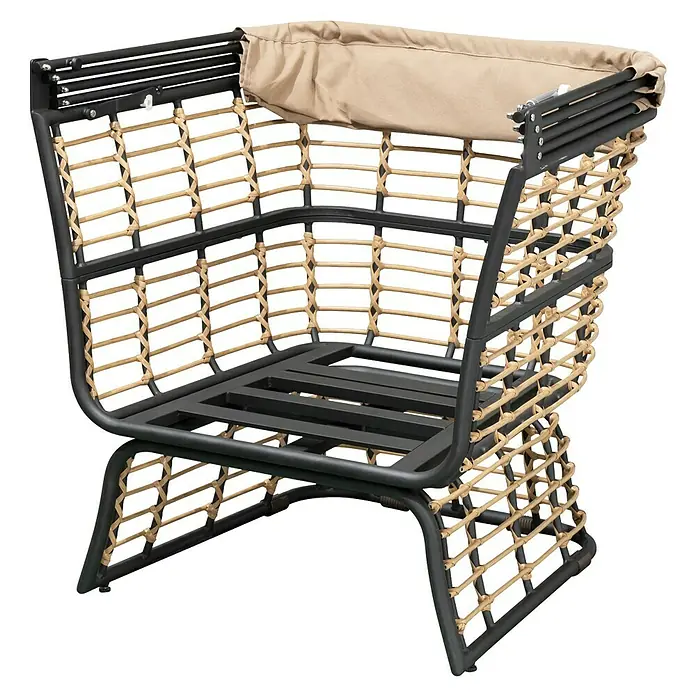 Garden Pleasure Garten-Loungesessel Paros - Beige/Anthrazit, B x T x H: 130 x 83 x 154 cm - Outdoor-Loungesessel mit dunklem Metallrahmen, hellem Rattangeflecht und beigem Rückenkissen.