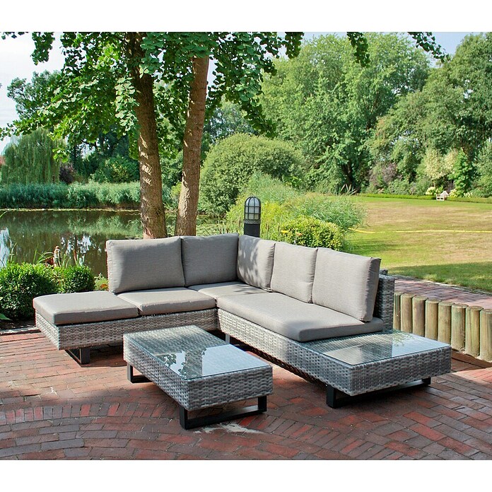 Garden Pleasure Loungemöbel-Set Cadiz (3 -tlg., Aluminium, Kunststoffgeflecht HDPE, Schwarz/Grau) | BAUHAUS
