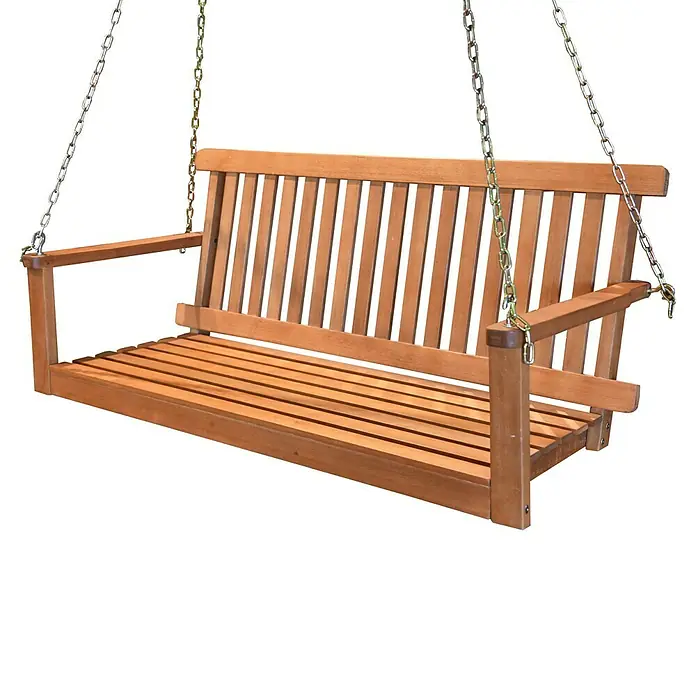 Garden Pleasure Gartenbank Columbia - Holz - Braune Holzschaukelbank mit Lattenrostsitz und -lehne, Armlehnen und Metallketten zum Aufhängen.