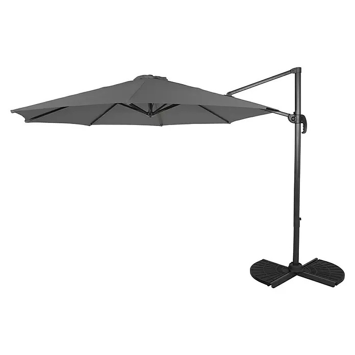 Garden Pleasure Ampelschirm rund Deluxe - Anthrazit, Durchmesser Bespannung: 300 cm - Grauer Ampelschirm mit dunkelgrauem Metallmast und beschwertem Fuß.