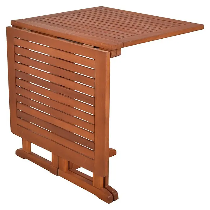 Garden Pleasure Gartentisch Baltimore - L x B x H: 120 x 70 x 73 cm, Eukalyptus, Natur, Rechteckig, Klappbar - Brauner Holz-Klapptisch, eine Seite heruntergeklappt, zeigt sein kompaktes Design.