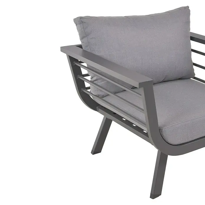 Garden Pleasure Loungemöbel-Set Elia - 4 -tlg., Aluminium, Polyester, Grau/Anthrazit - Grauer Outdoor-Sessel mit Metallrahmen und passenden grauen Kissen.