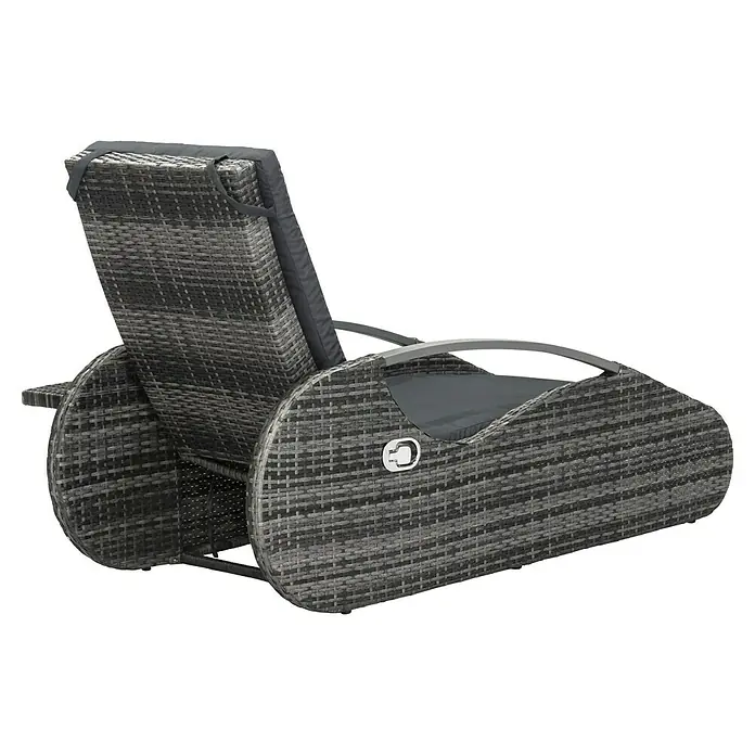 Garden Pleasure Loungeliege Alassio - Aluminium, Kunststoffgeflecht HDPE, Dunkelgrau/Anthrazit - Graue Rattan-Liege mit dunkelgrauen Polstern.