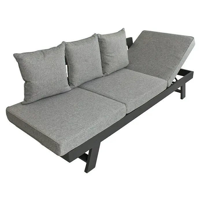 Garden Pleasure Loungesofa Donna - B x T x H: 216 x 74 x 70 cm, Aluminium, Polyester, Grau/Schwarz - Graues Stoff-Loungesofa mit dunkelgrauem Gestell und verstellbarer Rückenlehne, mit weichen Kissen.