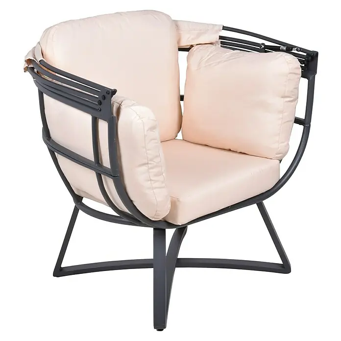 Garden Pleasure Garten-Loungesessel Delos - Beige/Anthrazit, B x T x H: 91 x 77 x 152 cm - Moderner Outdoor-Sessel mit dunkelgrauem Metallgestell und dicken, hellbeigen Kissen.