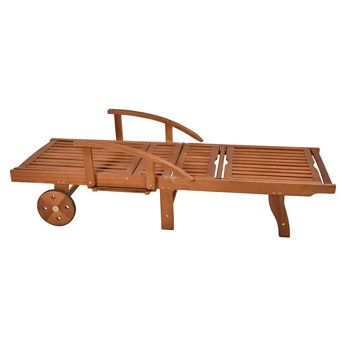 Garden Pleasure Gartenliege Beverly Hills - Holz, Natur, Rückenlehne verstellbar - Hölzerne Sonnenliege mit verstellbarer Rückenlehne und Rollen an einem Ende.