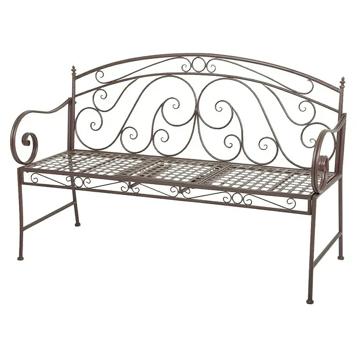 Garden Pleasure Gartenbank Saket mit hochklappbarem Tisch - B x T x H: 148 x 55 x 96 cm, Stahl, Braun - Dekorative braune Metallgartenbank mit verschnörkelter Rückenlehne und Armlehnen.