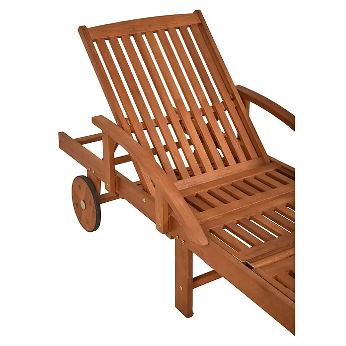 Garden Pleasure Gartenliege Beverly Hills - Holz, Natur, Rückenlehne verstellbar - Hölzerne Sonnenliege mit verstellbarer Rückenlehne und Rollen, rotbraun.