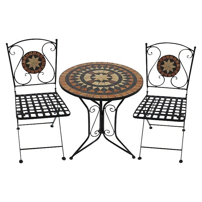 Garden Pleasure Balkonmöbel-Set Pular (3 -tlg., Stahl, Keramik, Schwarz/Braun, Klappbar) | BAUHAUS