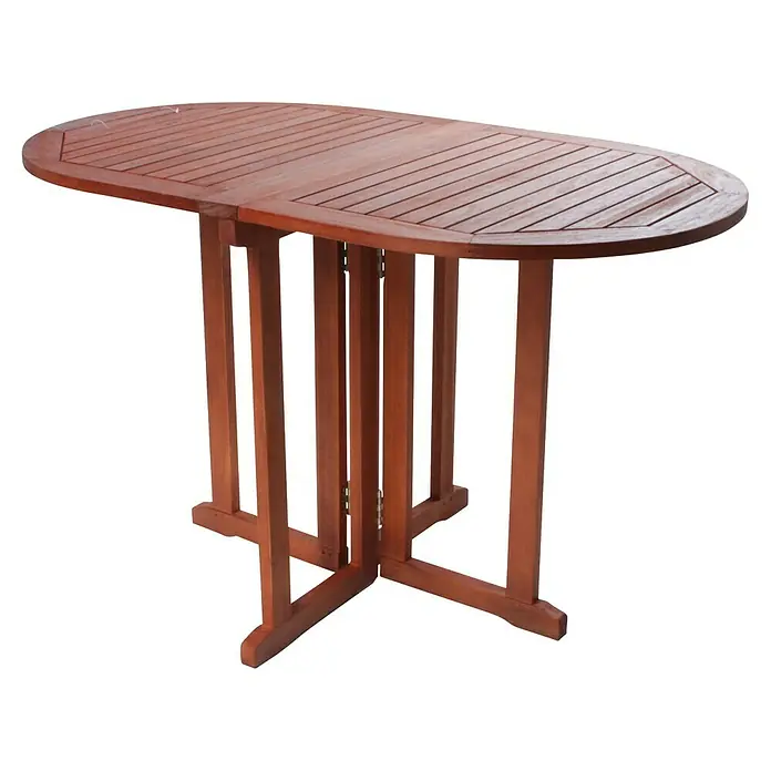 Garden Pleasure Gartentisch Baltimore - L x B x H: 120 x 70 x 73 cm, Eukalyptus, Natur, Oval, Klappbar - Brauner, ovaler Klapptisch aus Holz mit Lattenplatte und Klappbeinen.