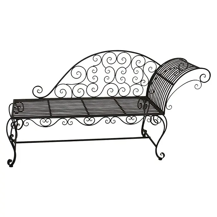 Garden Pleasure Gartenbank Lamington - B x T x H: 163 x 47,5 x 93 cm, Stahl, Schwarz-Braun - Schwarze schmiedeeiserne Gartenbank mit Zierschnörkeln und Chaiselongue-Design.