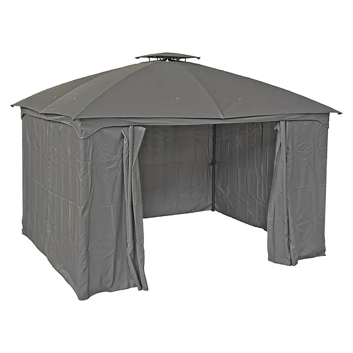 Garden Pleasure Standard-Pavillon Kama - L x B x H: 300 x 360 x 270 cm, Stahl - Grauer Stoffpavillon mit Doppeldach und offenen Seitenwänden.