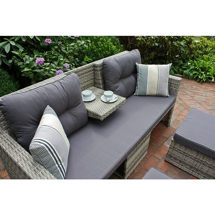 Garden Pleasure Loungesofa Valletta (B x T x H: 180 x 75 x 86 cm, 3 -tlg., Aluminium, Kunststoffgeflecht HDPE, Schwarz/Grau) | BAUHAUS