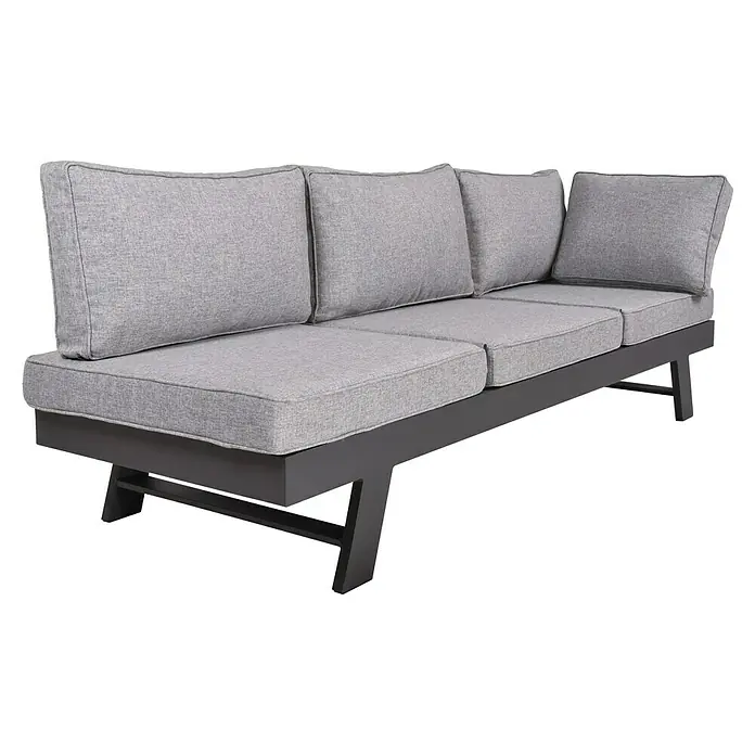 Garden Pleasure Loungemöbel-Set Donna - 3 -tlg., Aluminium, Polyester, Grau/Schwarz - Modernes Outdoor-Sofa mit grauen Stoffkissen und dunkelgrauem Metallgestell.
