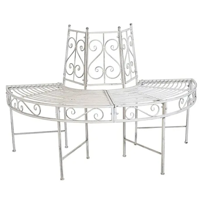 Garden Pleasure Gartenbank Varda 180° - B x T x H: 63 x 63 x 80 cm, Stahl, Antik-Weiß - Weiße schmiedeeiserne Baumbank mit geschwungener Sitzfläche und ornamentalem Rückenlehne.