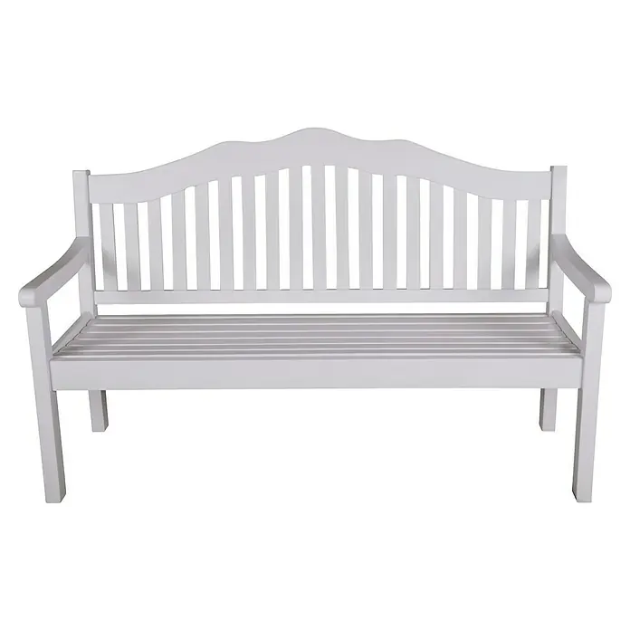 Garden Pleasure Gartenbank Austin - B x T x H: 160 x 64 x 103 cm, Eukalyptus, Weiß - Weiße Holzgartenbank mit geschwungener Rückenlehne und Lattenrostsitzfläche.