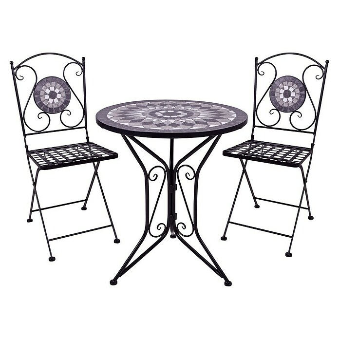 Garden Pleasure Balkonmöbel-Set Jalua (3 -tlg., Stahl, Keramik, Schwarz-Grau-Weiß, Klappbar) | BAUHAUS