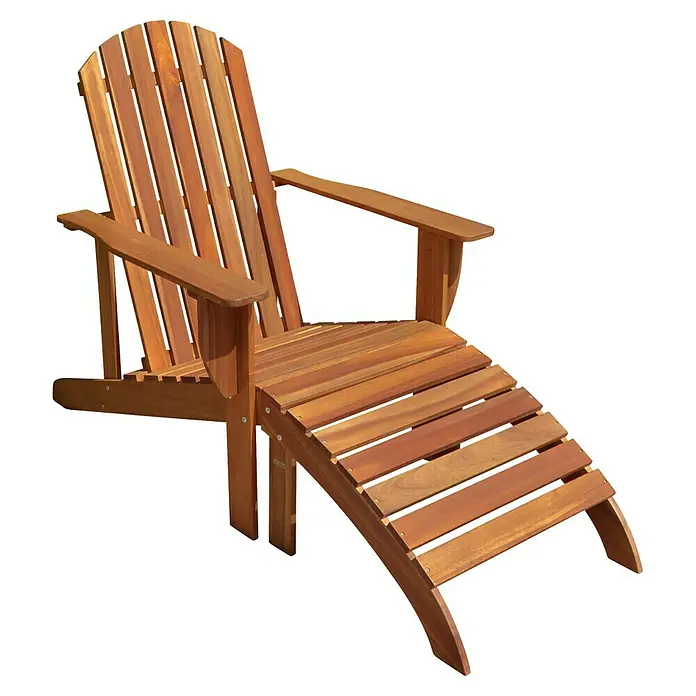 Garden Pleasure Gartenliege Harper - Eukalyptus, Natur, 2 -tlg. - Hölzerner Adirondack-Stuhl mit passender Fußstütze für entspanntes Sitzen im Freien.