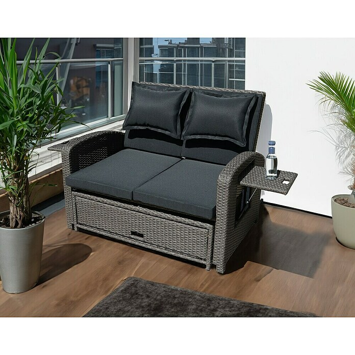 Garden Pleasure Loungesofa Nizza (Stahl, Kunststoff, Schwarz/Weidengrau) | BAUHAUS