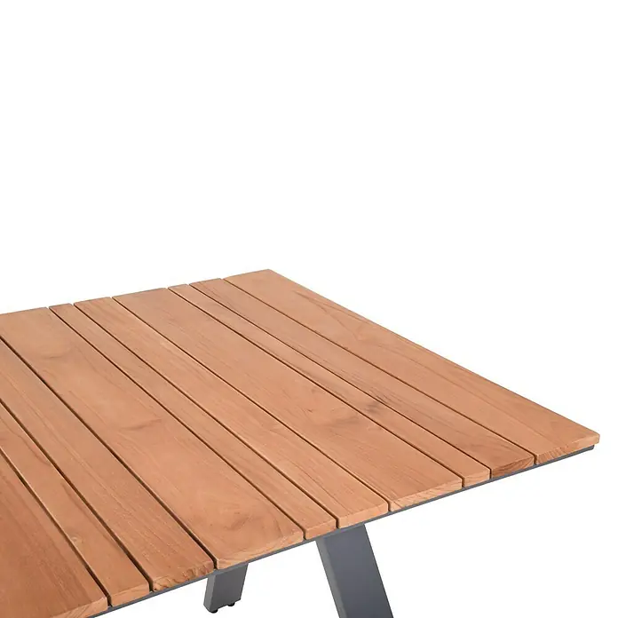 Garden Pleasure Gartentisch Davina - L x B x H: 180 x 90 x 74 cm, Teak, Natur/Anthrazit - Rechteckiger Tisch mit Lattenplatte aus Holz und grauen Metallbeinen.