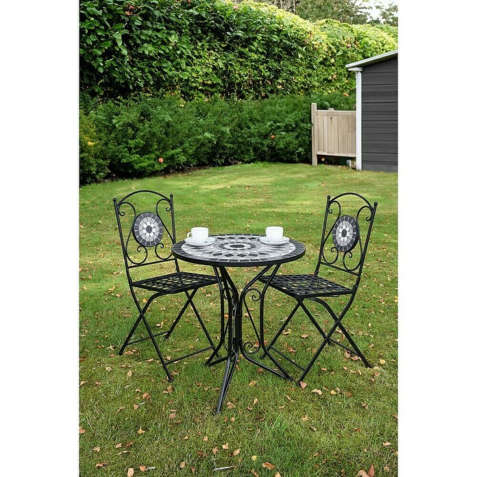 Garden Pleasure Balkonmöbel-Set Jalua (3 -tlg., Stahl, Keramik, Schwarz-Grau-Weiß, Klappbar) | BAUHAUS