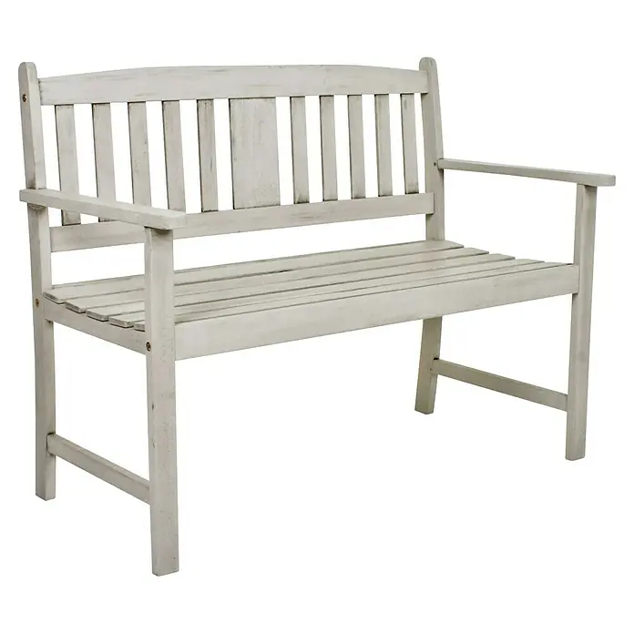Garden Pleasure Gartenbank Stirling - B x T x H: 110 x 56,5 x 86 cm, Eukalyptus, Grau - Weiße Holzgartenbank mit Lattenrostsitzfläche und Rückenlehne, sowie Armlehnen.