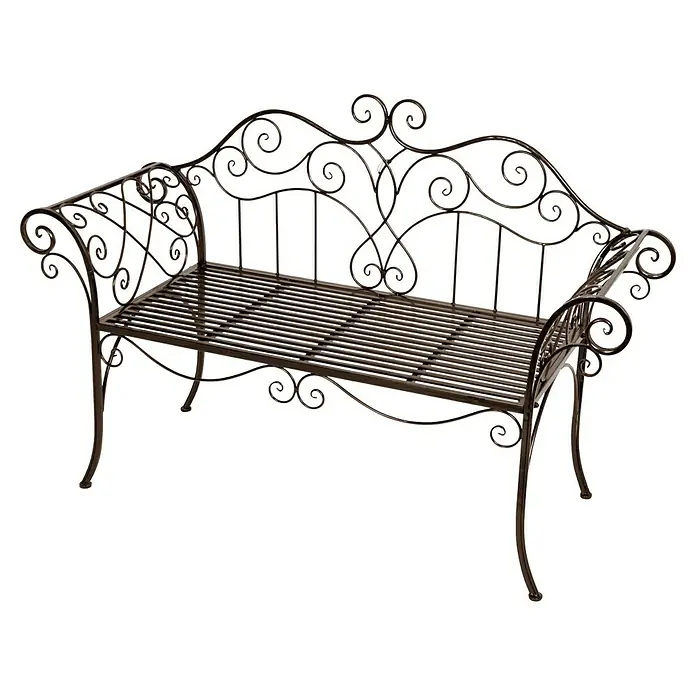 Garden Pleasure Gartenbank Selene - B x T x H: 143 x 51 x 92,5 cm, Stahl, Schwarz-Braun - Dunkelbraune schmiedeeiserne Gartenbank mit verschnörkelten Details und Lattenrost.