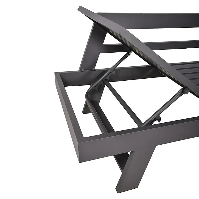 Garden Pleasure Loungemöbel-Set Donna - 3 -tlg., Aluminium, Polyester, Grau/Schwarz - Anthrazitfarbenes Metallgestell eines verstellbaren Liegestuhls, das den Rückenlehnenmechanismus zeigt.