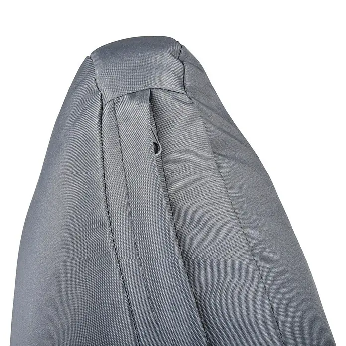 Garden Pleasure Garten-Loungesessel Delos - Anthrazit, B x T x H: 91 x 77 x 152 cm - Nahaufnahme eines grauen Stoffkissens oder einer Tasche mit diskretem Reißverschluss und sichtbarer Stoffstruktur.