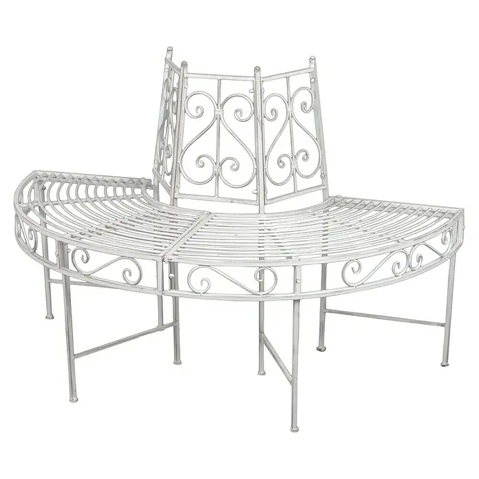 Garden Pleasure Gartenbank Varda 180° - B x T x H: 63 x 63 x 80 cm, Stahl, Antik-Weiß - Weiße, geschwungene Gartenbank aus Metall mit verzierten Rückenlehnen, für den Außenbereich um einen Baum.