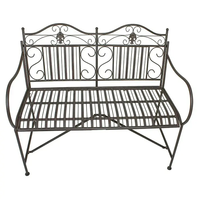 Garden Pleasure Gartenbank Mangan - B x T x H: 106 x 57 x 91 cm, Stahl, Schwarz-Braun - Dunkelbraune Gartenbank aus Schmiedeeisen mit dekorativer Rückenlehne und Lattenrostsitz.