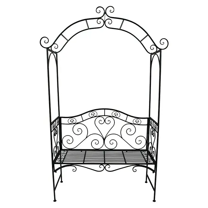 Garden Pleasure Gartenbank Colima mit Rosenbogen - B x T x H: 124 x 48 x 200 cm, Stahl, Schwarz - Schwarze schmiedeeiserne Gartenlaube mit integrierter Bank und Zierranken.