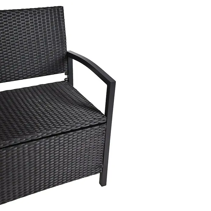 Garden Pleasure Gartenbank Ferrara - B x T x H: 117 x 58 x 86 cm, Aluminium, Polyrattan, Schwarz - Dunkelgraue geflochtene Gartenbank mit schwarzer Metallarmlehne und Gestell.