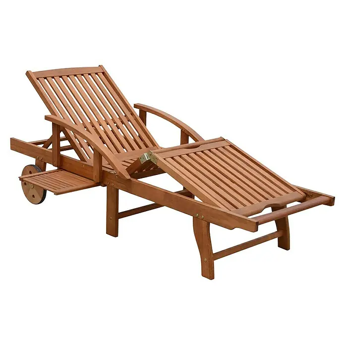Garden Pleasure Gartenliege Beverly Hills - Holz, Natur, Rückenlehne verstellbar - Hölzerne Sonnenliege aus Holz mit verstellbarer Rückenlehne, Rädern und ausziehbarer Ablage.