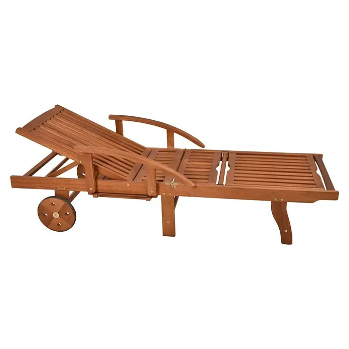 Garden Pleasure Gartenliege Beverly Hills - Holz, Natur, Rückenlehne verstellbar - Hellbrauner Liegestuhl aus Holz mit verstellbarer Rückenlehne und Rollen.