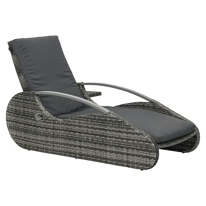 Garden Pleasure Loungeliege Alassio - Aluminium, Kunststoffgeflecht HDPE, Dunkelgrau/Anthrazit - Graue Rattan-Chaiselongue mit dunkelgrauen Polsterauflagen und silbernen Armlehnen.