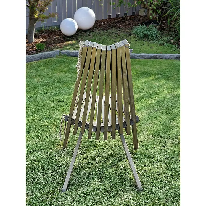 Garden Pleasure Relaxsessel Falun inkl. Kissen - Kiefernholz, Grau, 93 x 69 x 104 cm - Olivgrüner Holz-Gartenliegestuhl mit Seil.